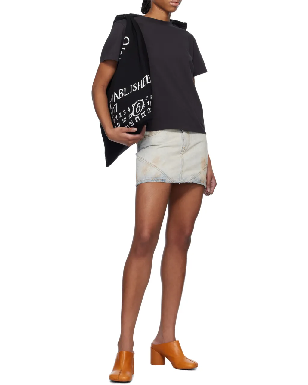 Logo-Patch Distressed Denim Mini Skirt