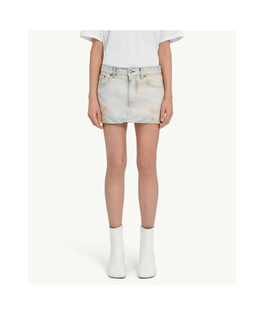 Logo-Patch Distressed Denim Mini Skirt
