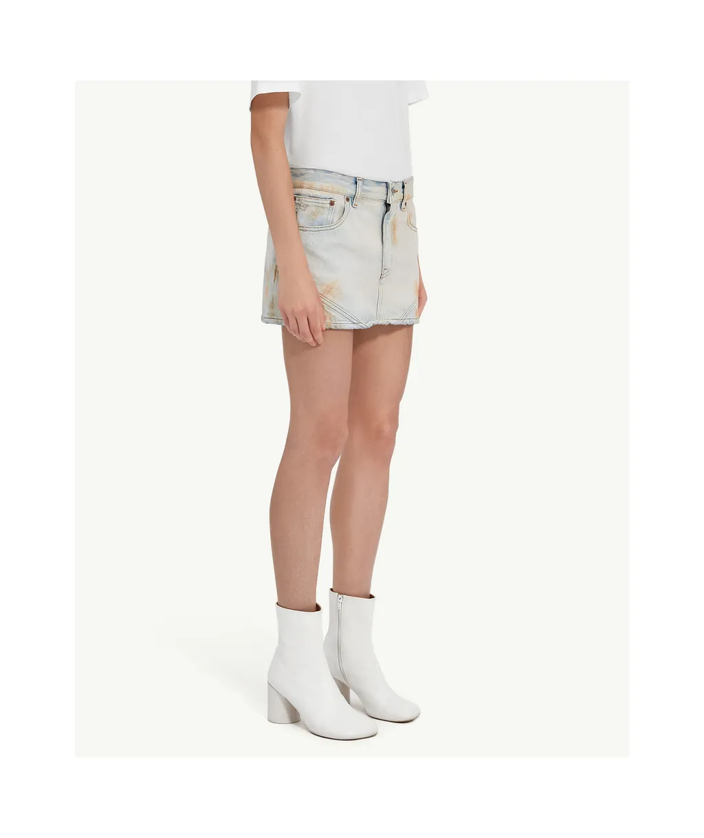 Logo-Patch Distressed Denim Mini Skirt