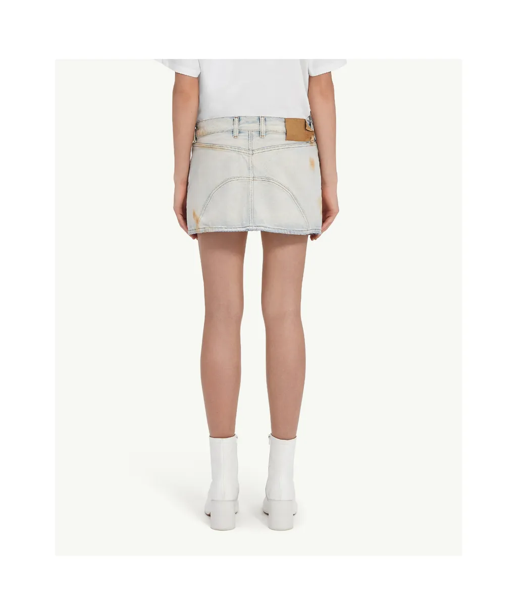 Logo-Patch Distressed Denim Mini Skirt
