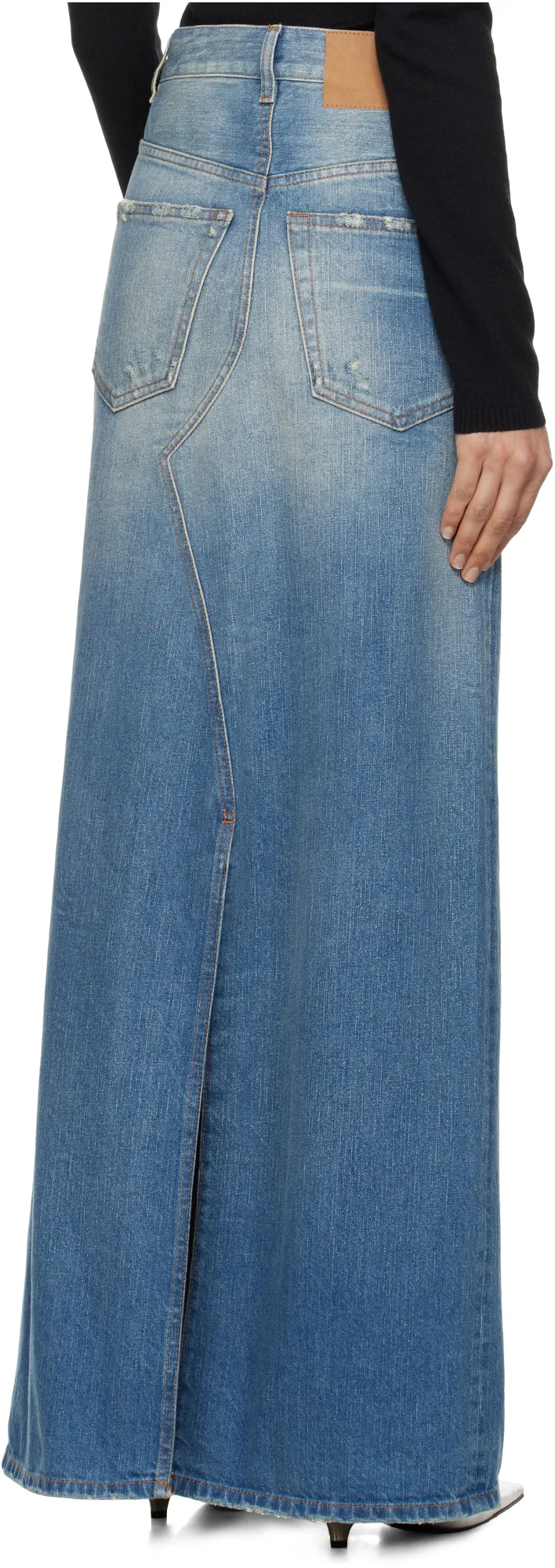 Distressed Denim Maxi Skirt