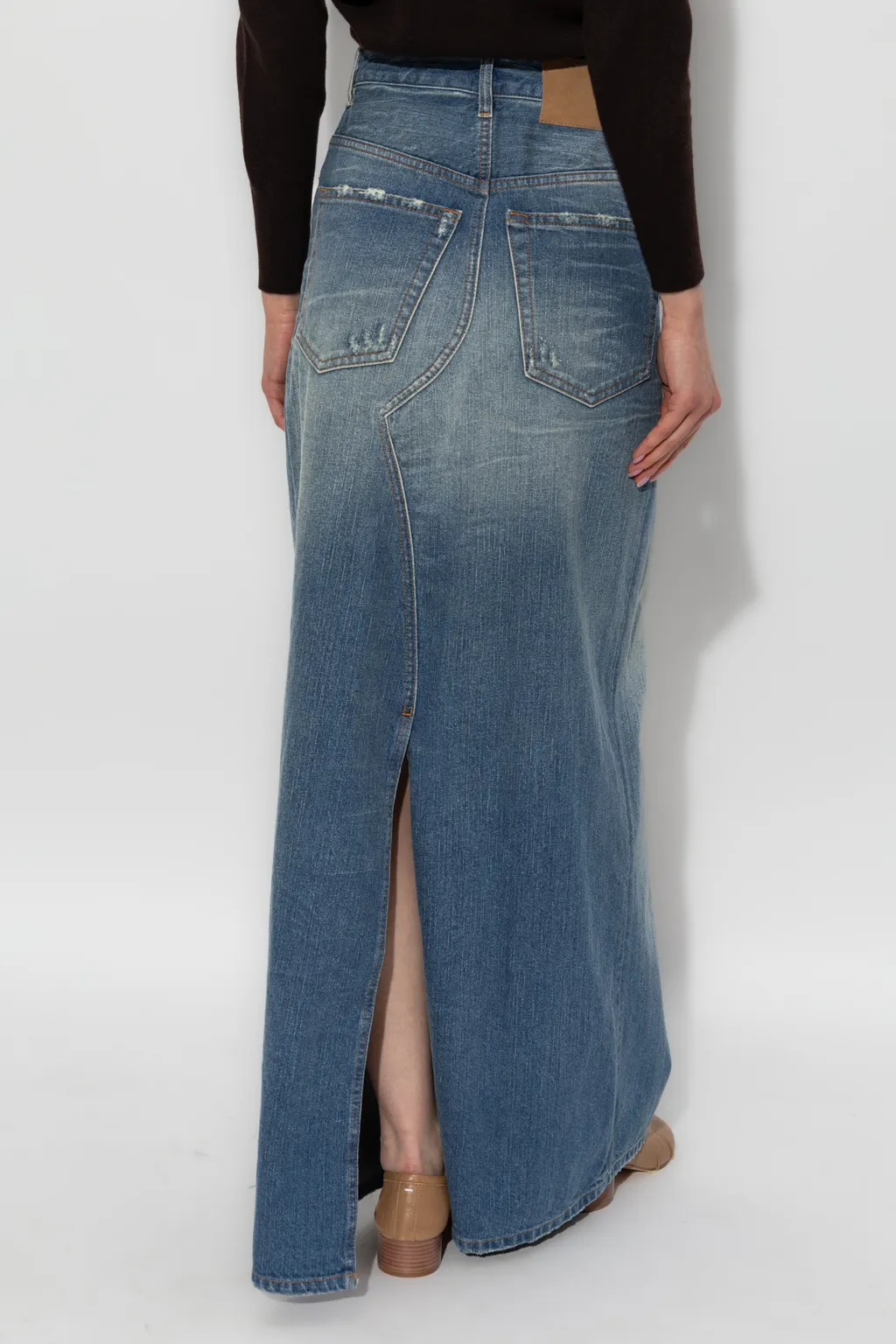 Distressed Denim Maxi Skirt
