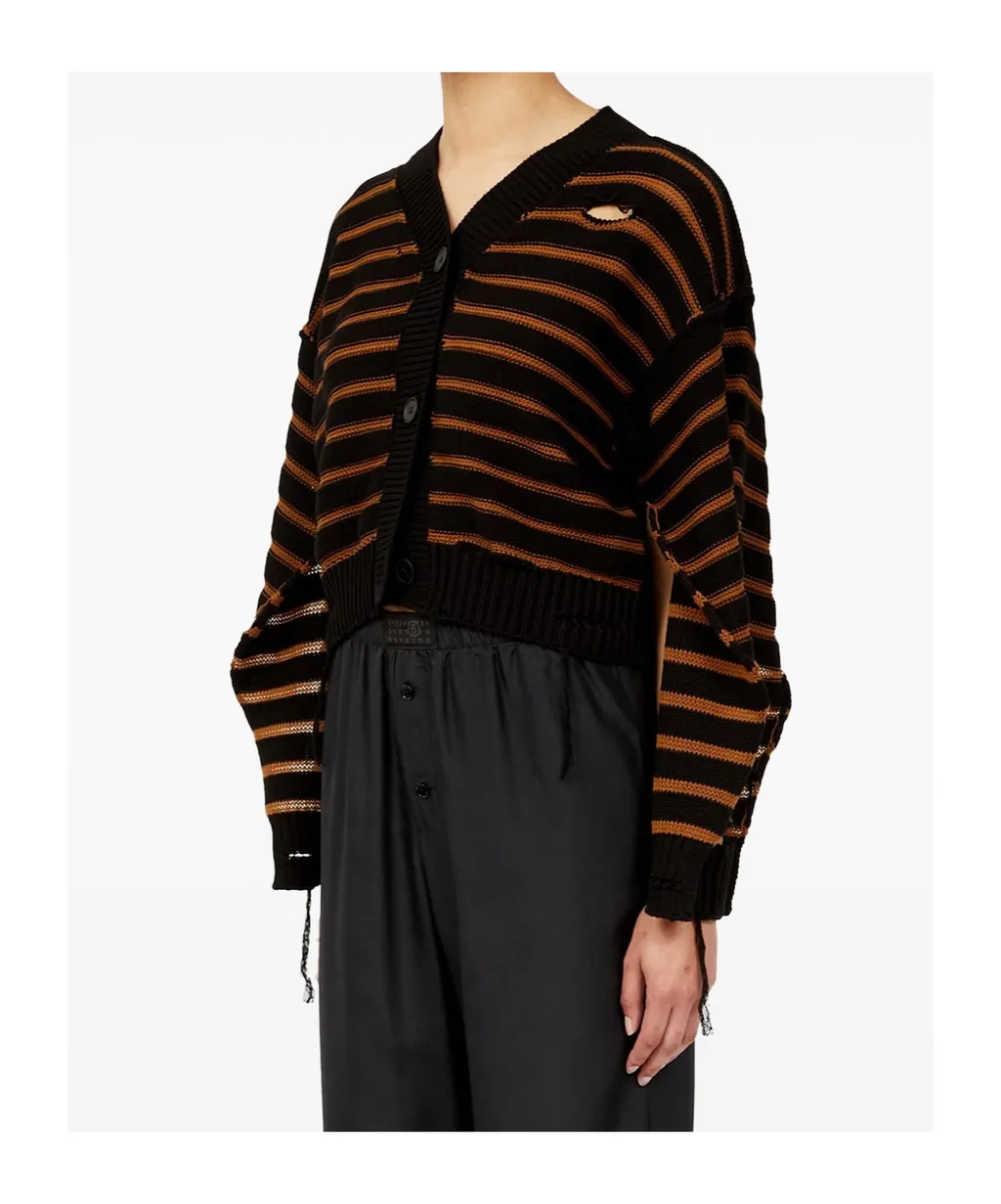 Striped Cotton Knit Cardigan