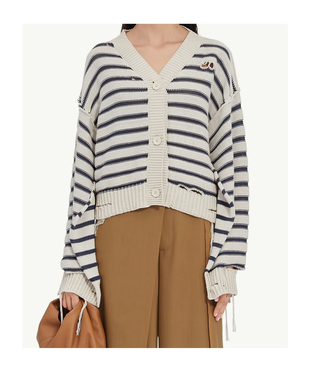 V-Neck Distressed Cardigan