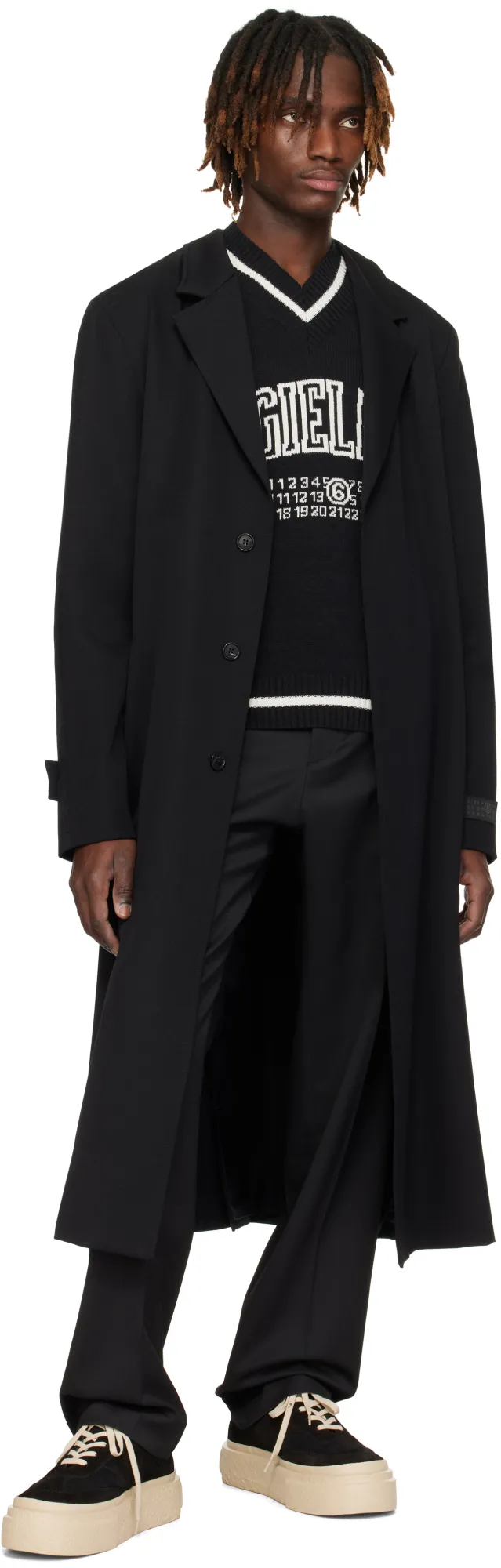 Numbers-Motif Straight-Leg Trousers