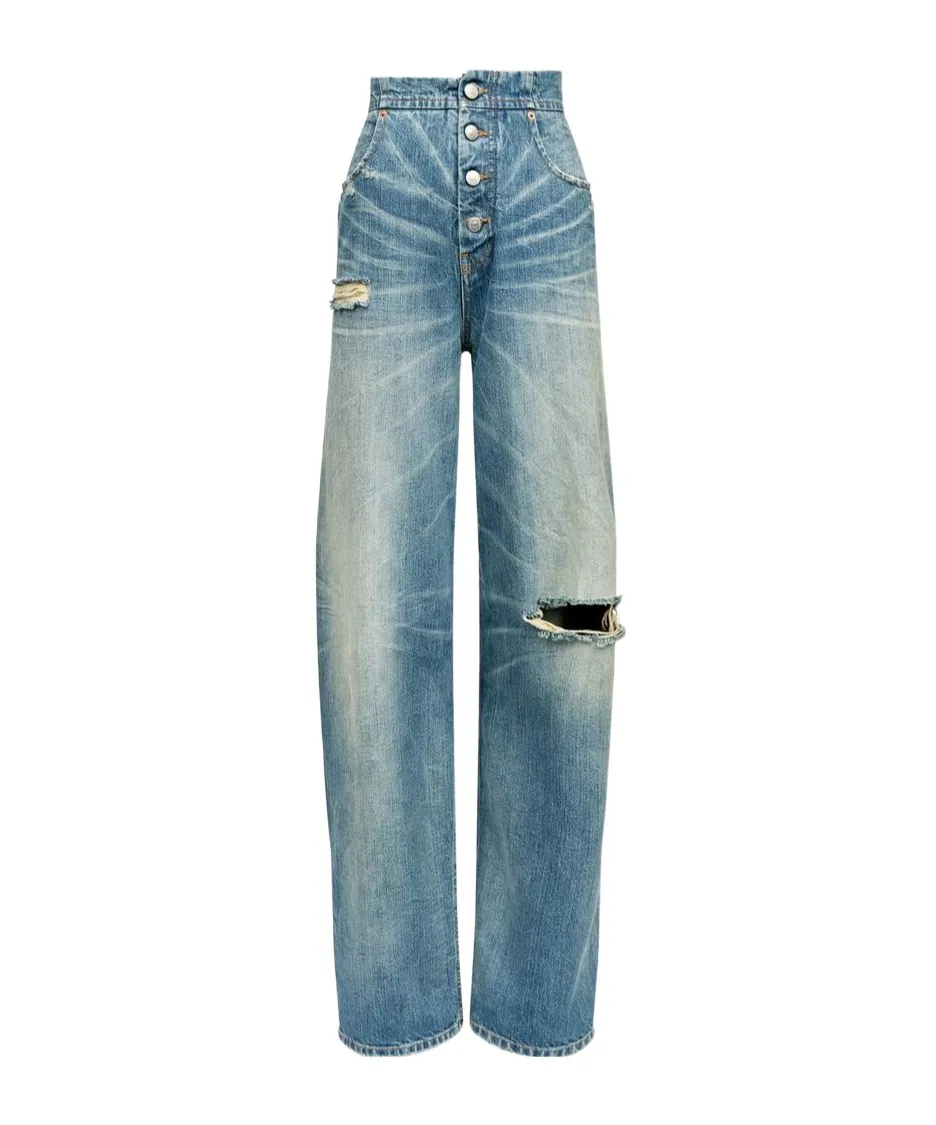 Distressed Washed Denim Jeans