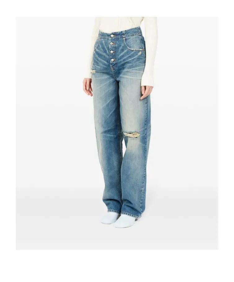 Distressed Washed Denim Jeans