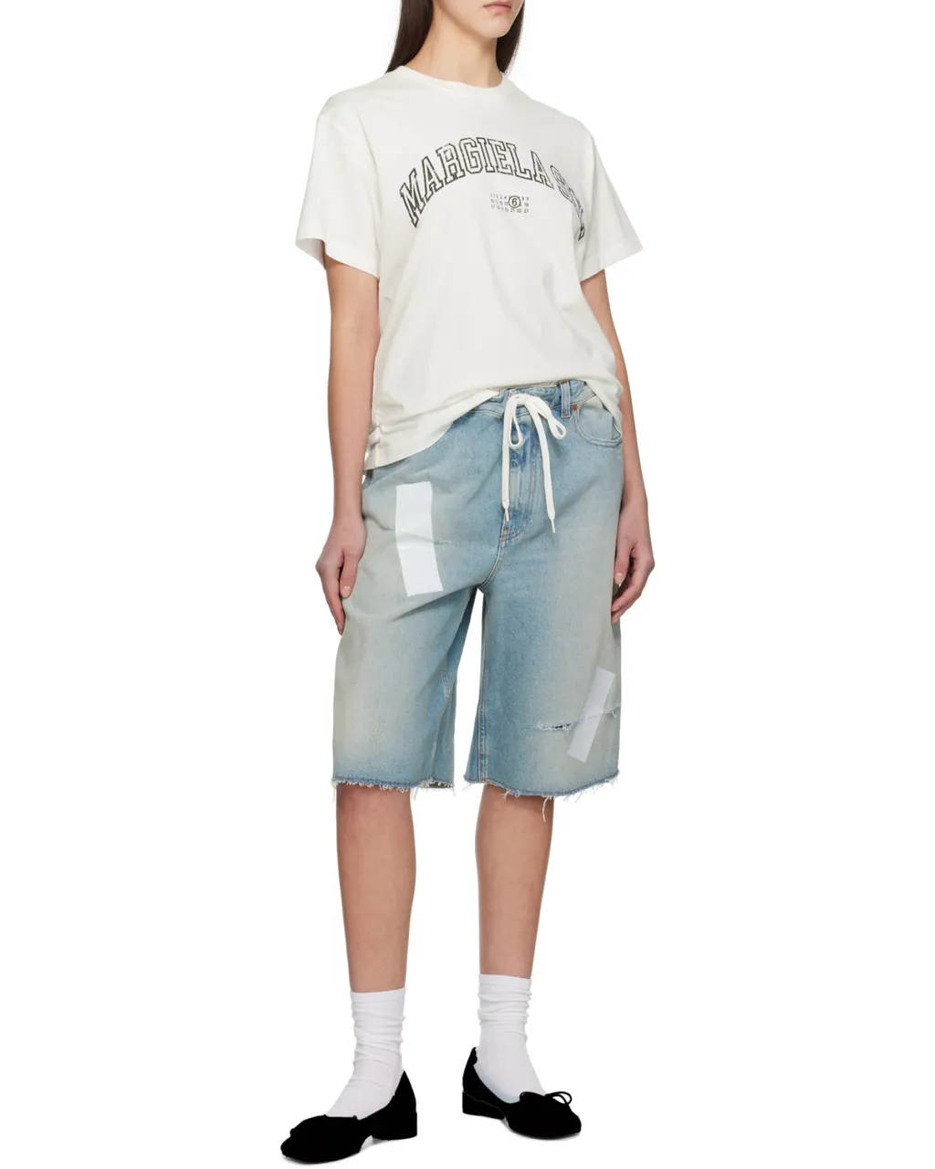 Logo Patch Distressed Denim Shorts