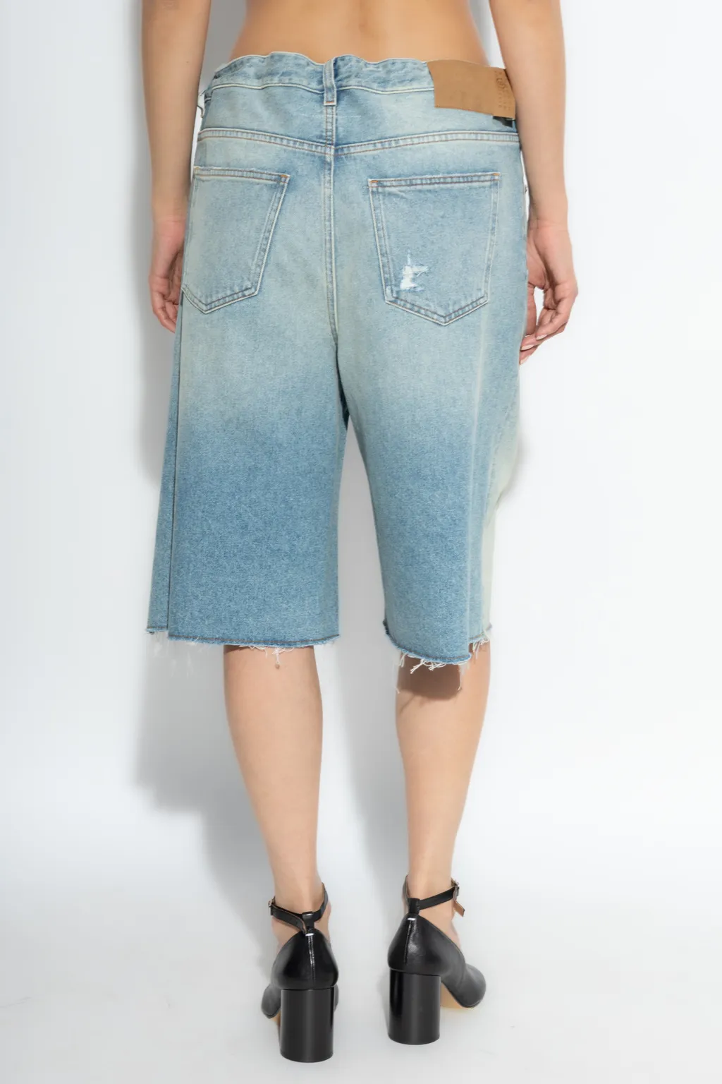 Logo Patch Distressed Denim Shorts