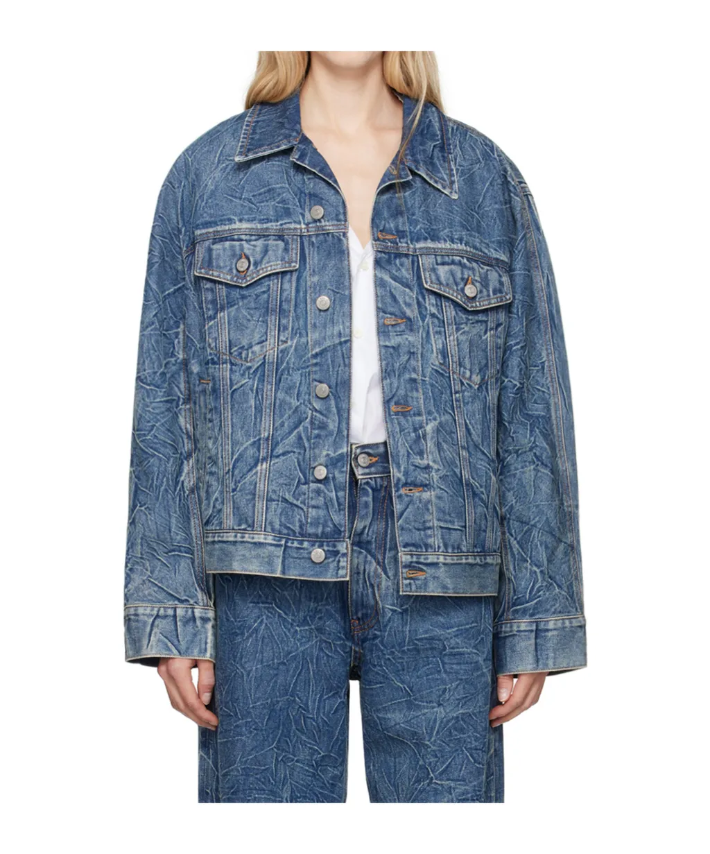 Printed Long-Sleeved Denim Coat