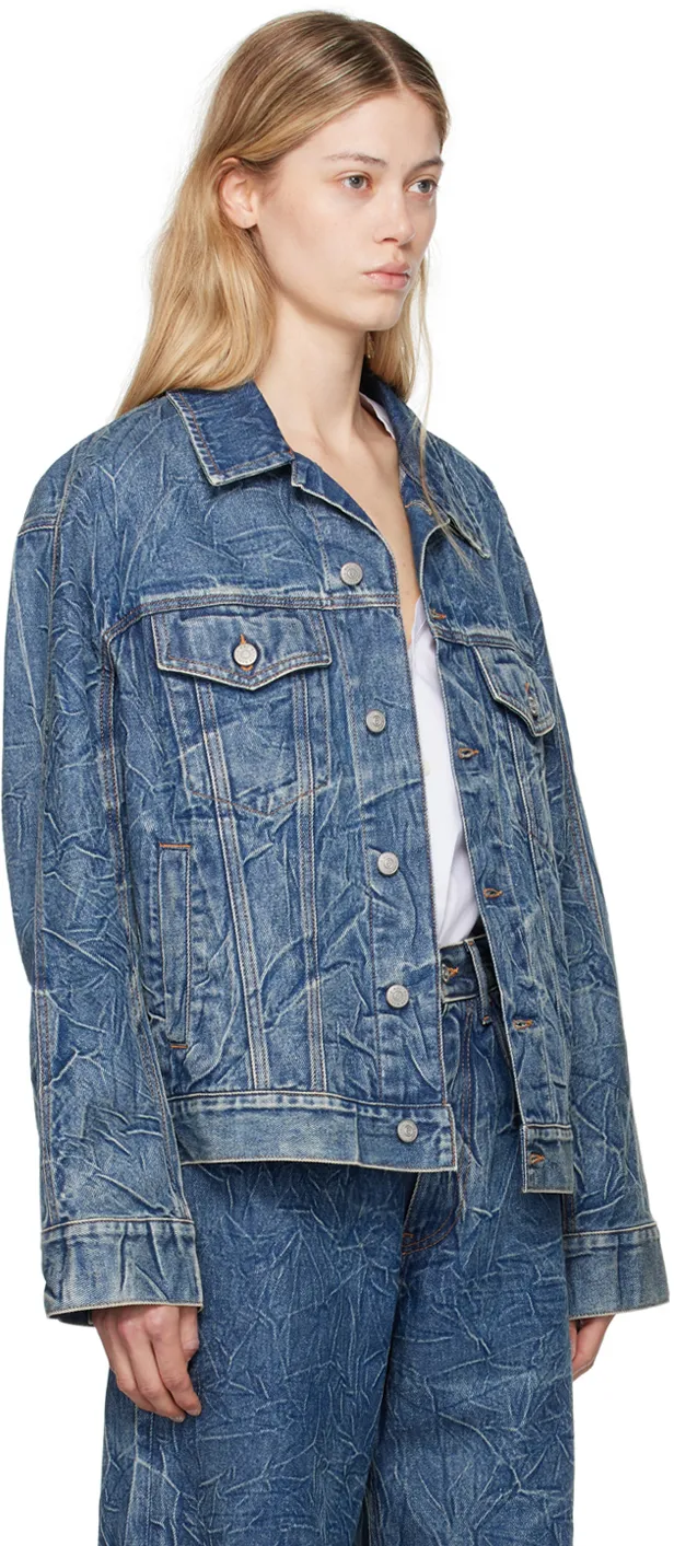 Printed Long-Sleeved Denim Coat