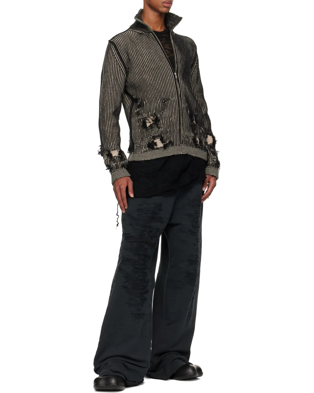 Zipped Distressed 3D-Knitted Cardigan