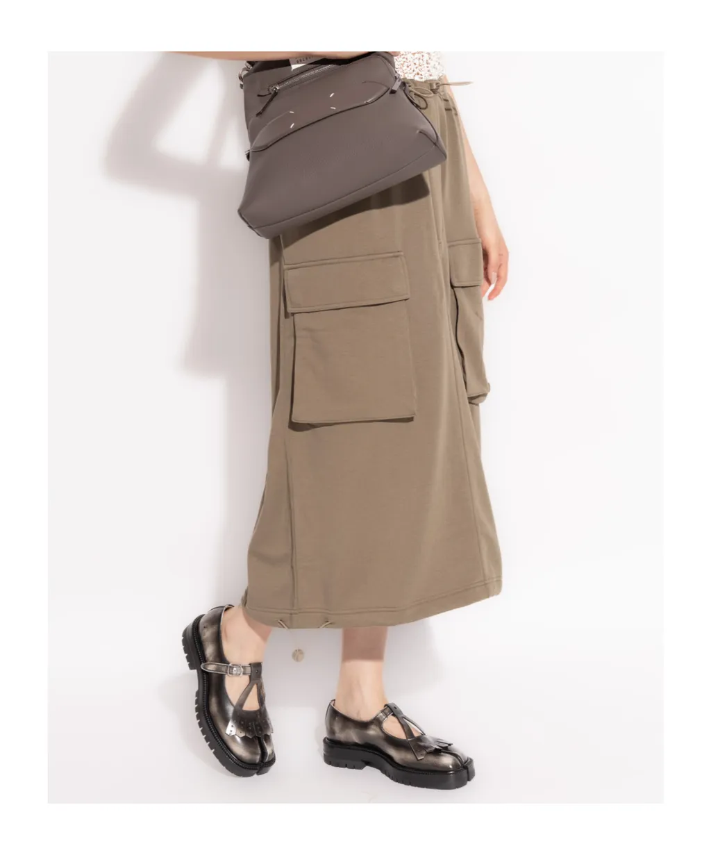 Drawstring High Waist Midi Skirt