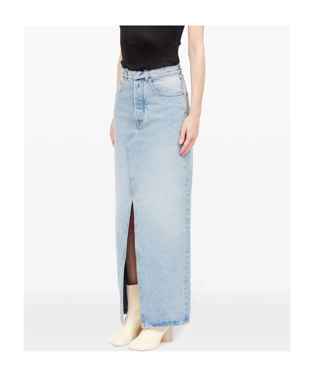 Frayed Maxi Denim Skirt