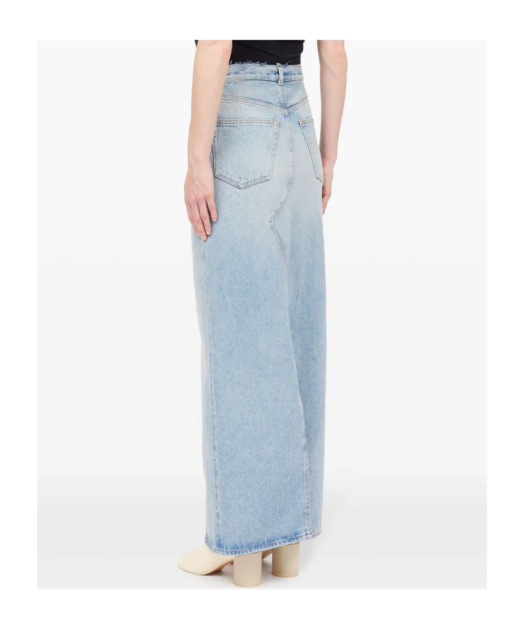 Frayed Maxi Denim Skirt