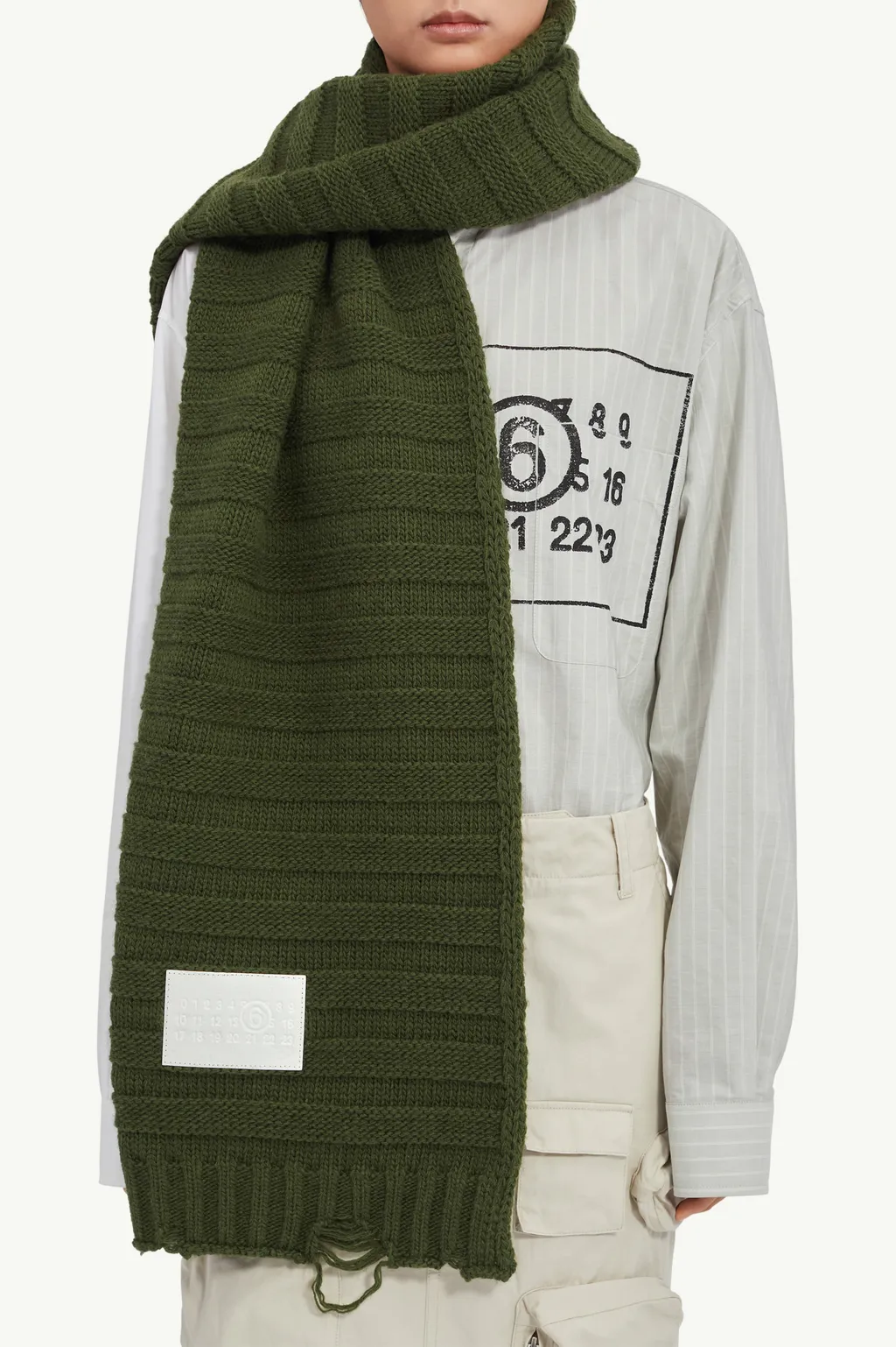 Logo Patch Distressed Knitted Scarf