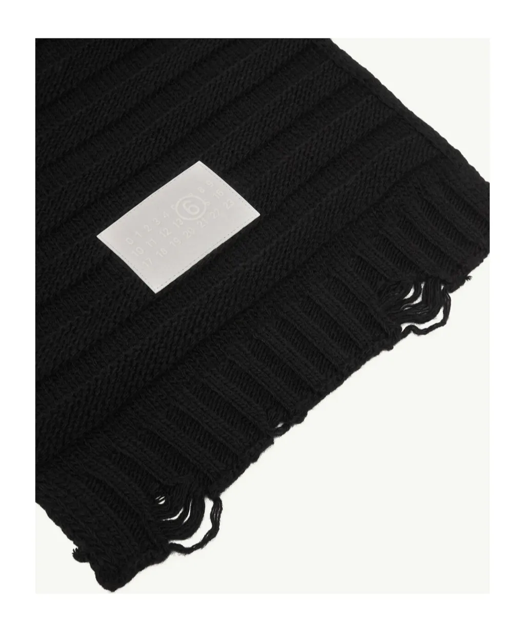 Logo Patch Distressed Knitted Scarf