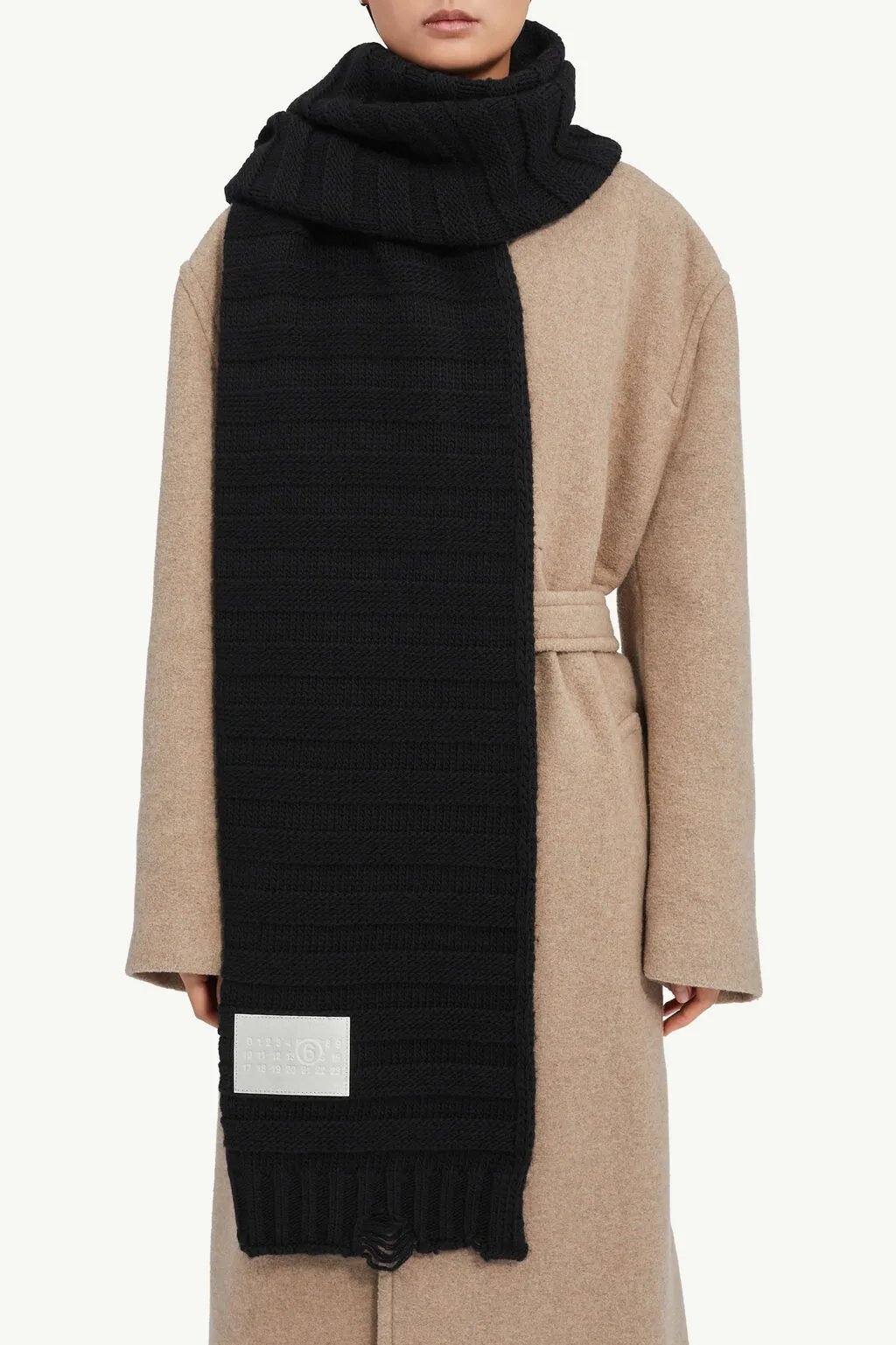 Logo Patch Distressed Knitted Scarf