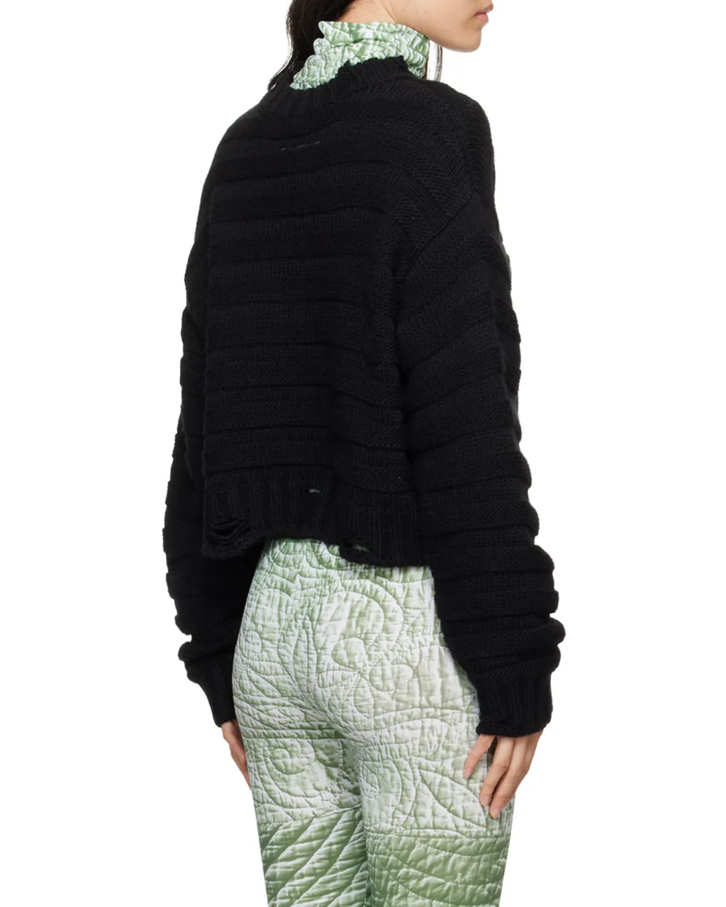 Numbers-Patch Distressed Chunky-Knit Jumper