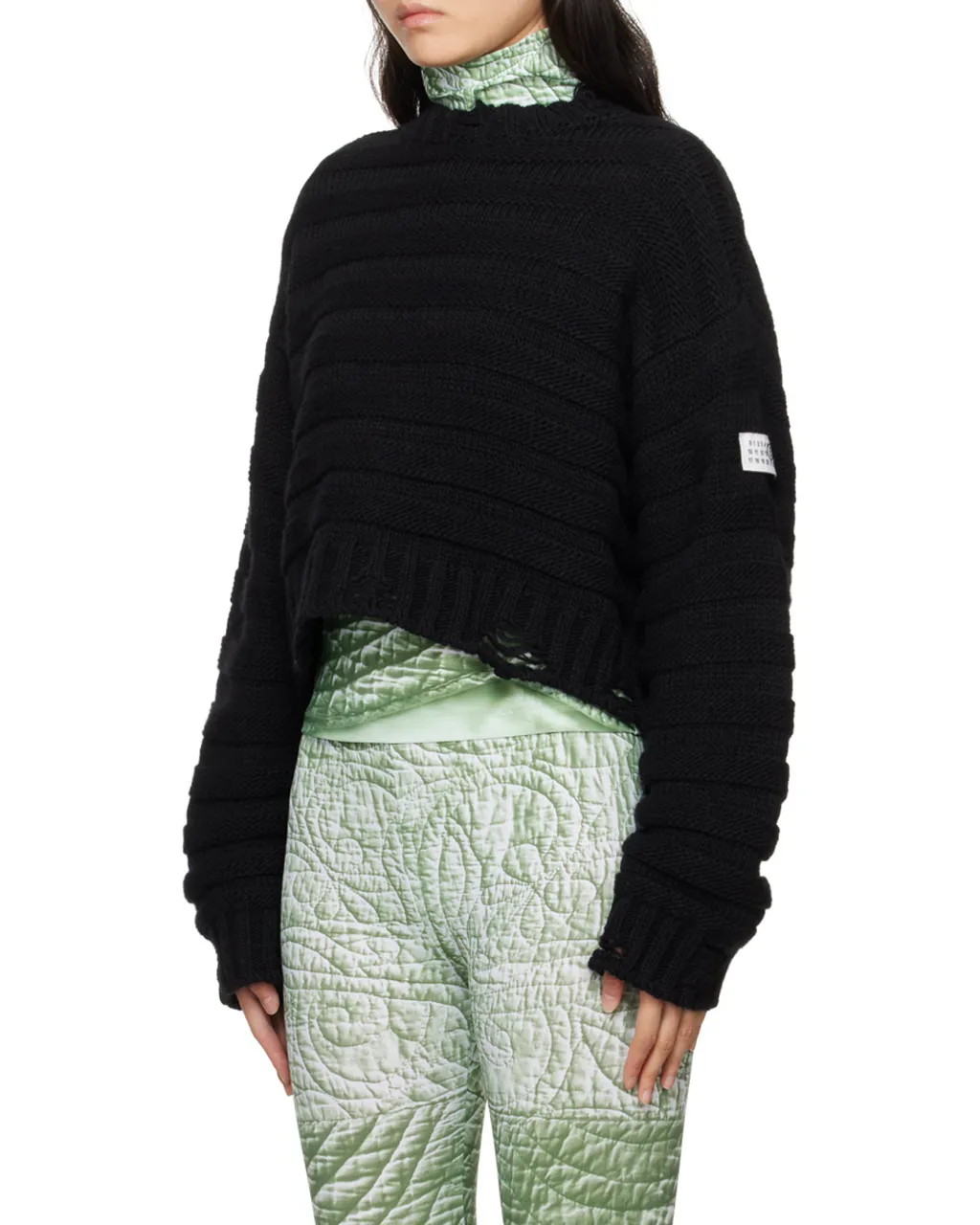 Numbers-Patch Distressed Chunky-Knit Jumper