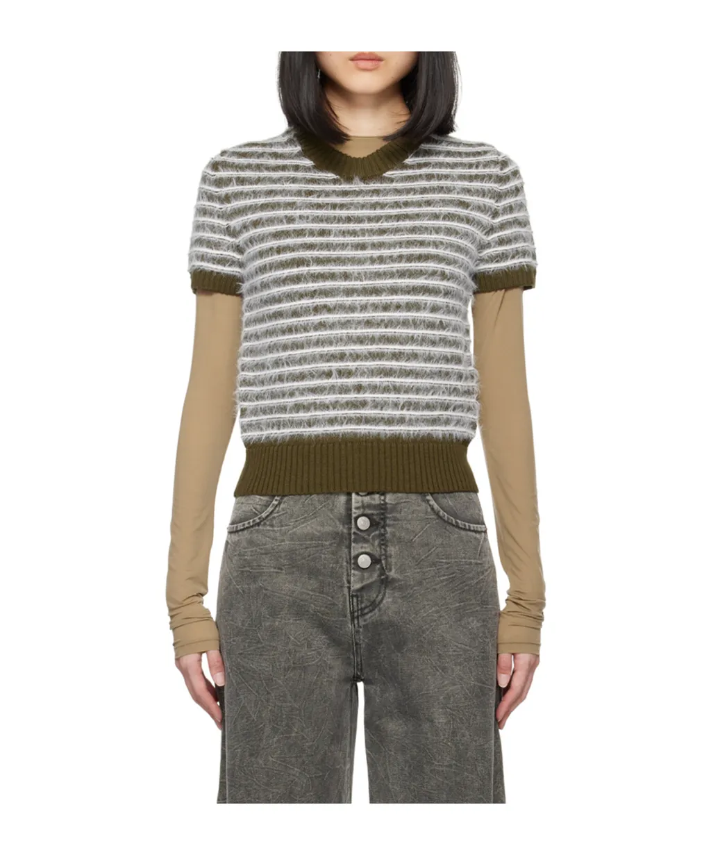 Short-Sleeved Striped Sweater