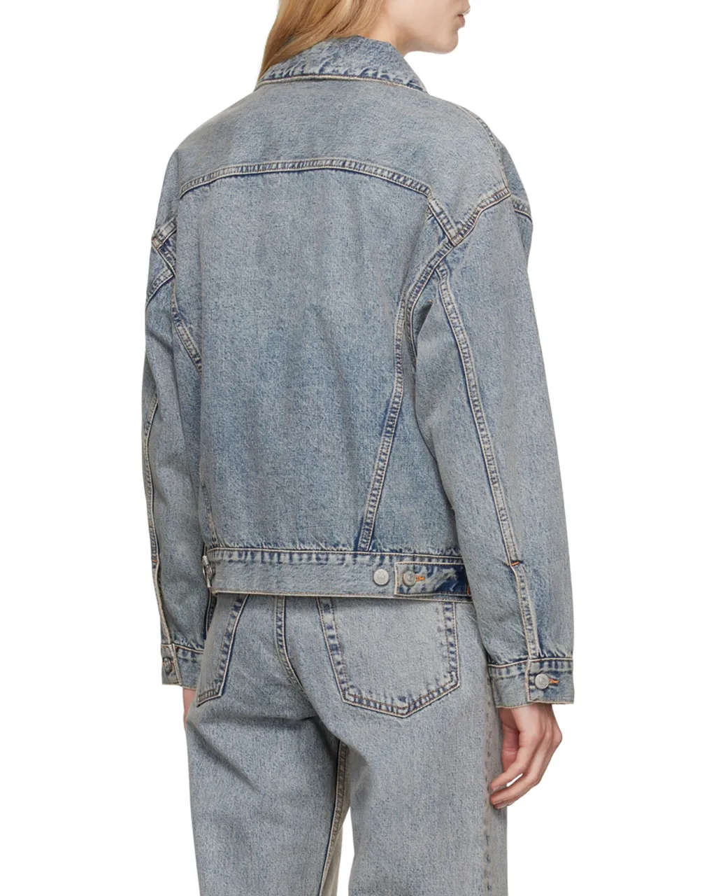 Distressed-Effect Button-Up Denim Jacket