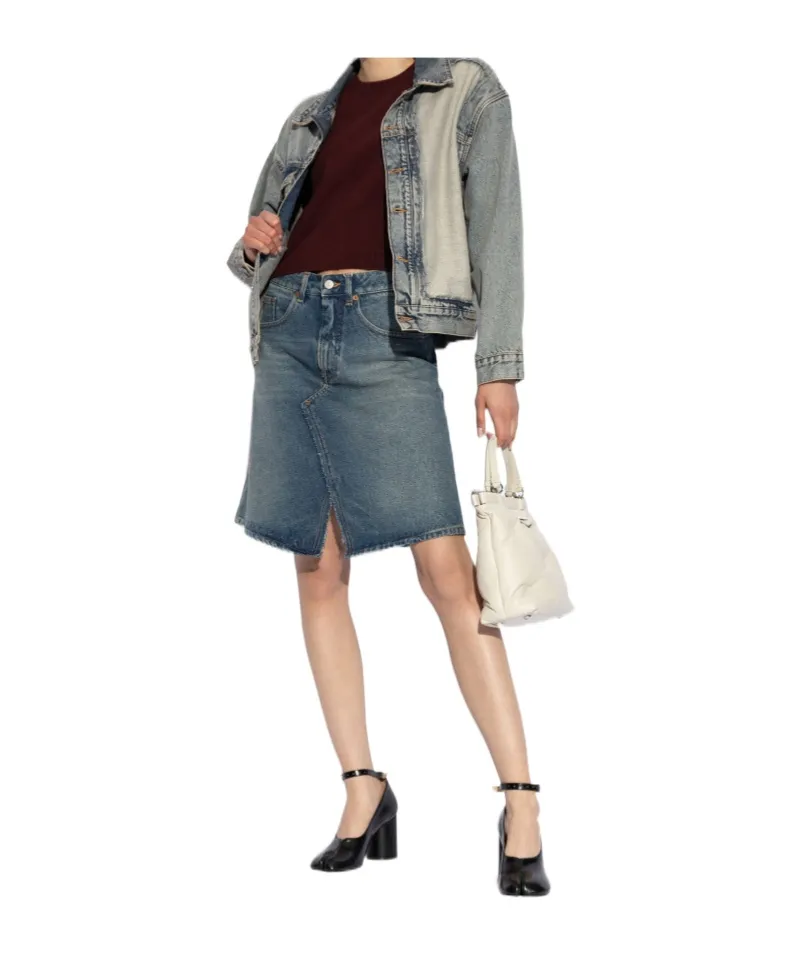 Distressed-Effect Button-Up Denim Jacket