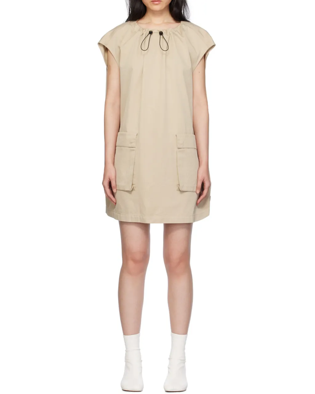 Gathered Neck Gabardine Mini Dress