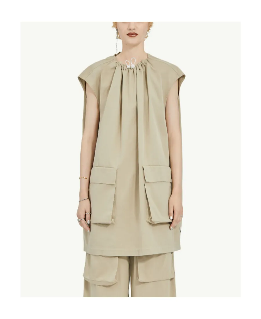 Gathered Neck Gabardine Mini Dress