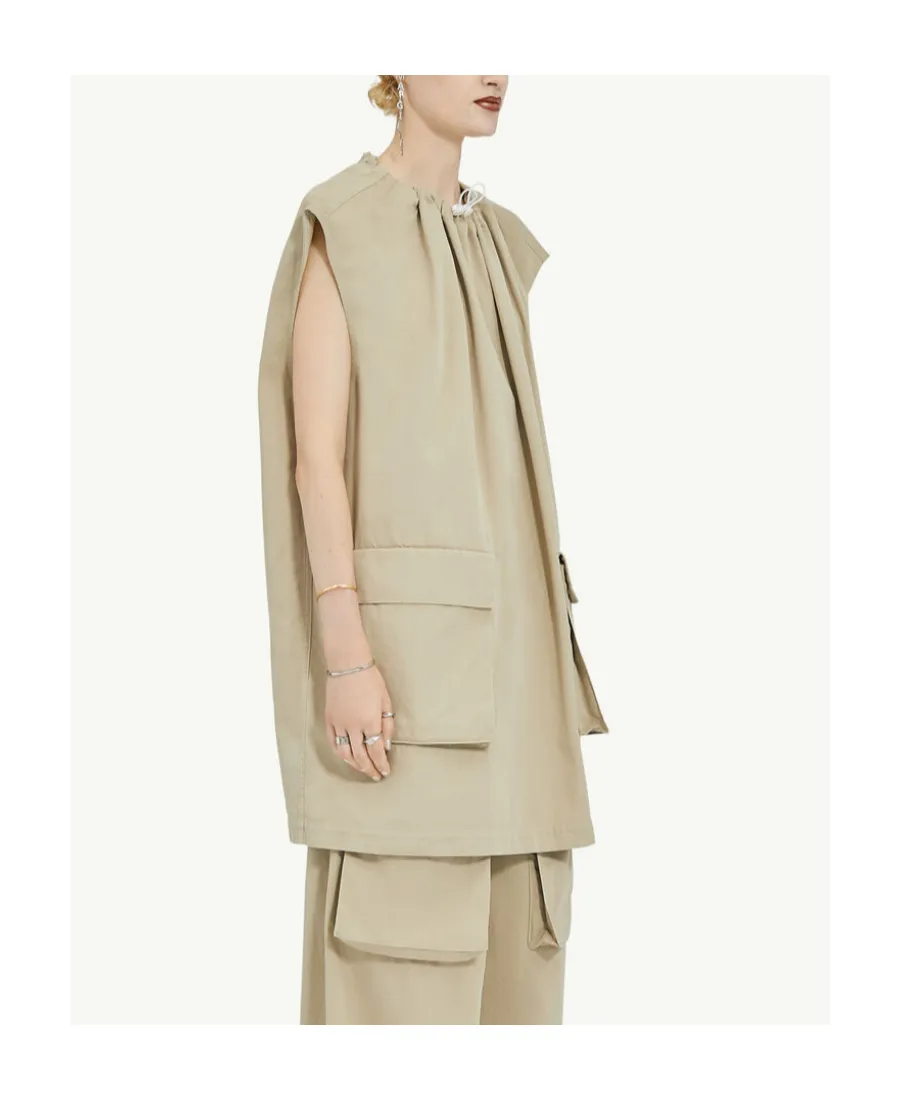 Gathered Neck Gabardine Mini Dress