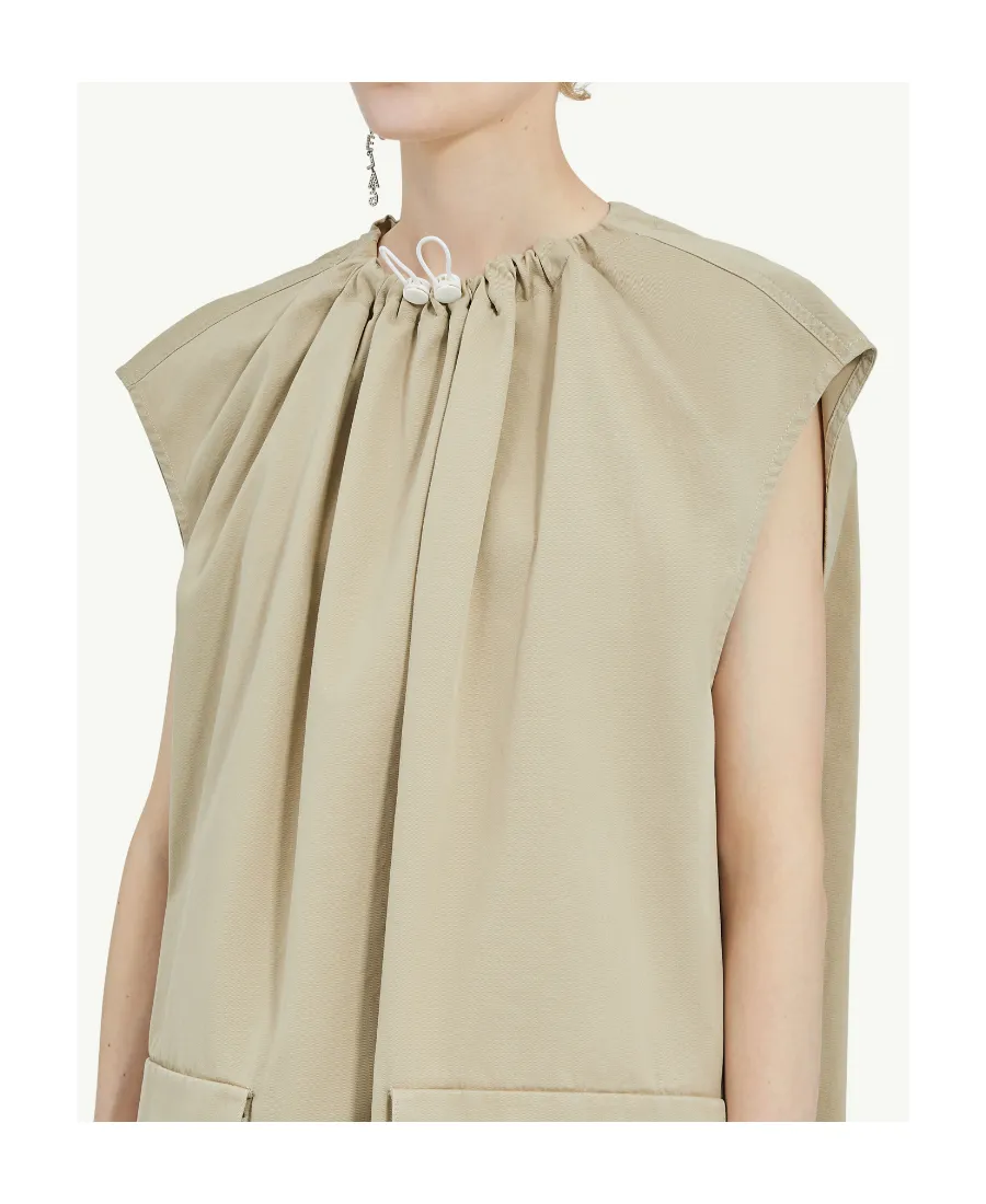 Gathered Neck Gabardine Mini Dress