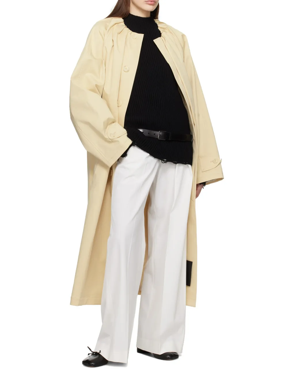 Gathered Neck Trench Coat