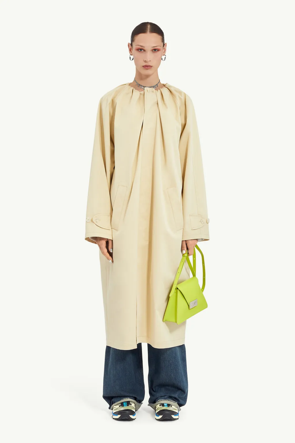 Gathered Neck Trench Coat