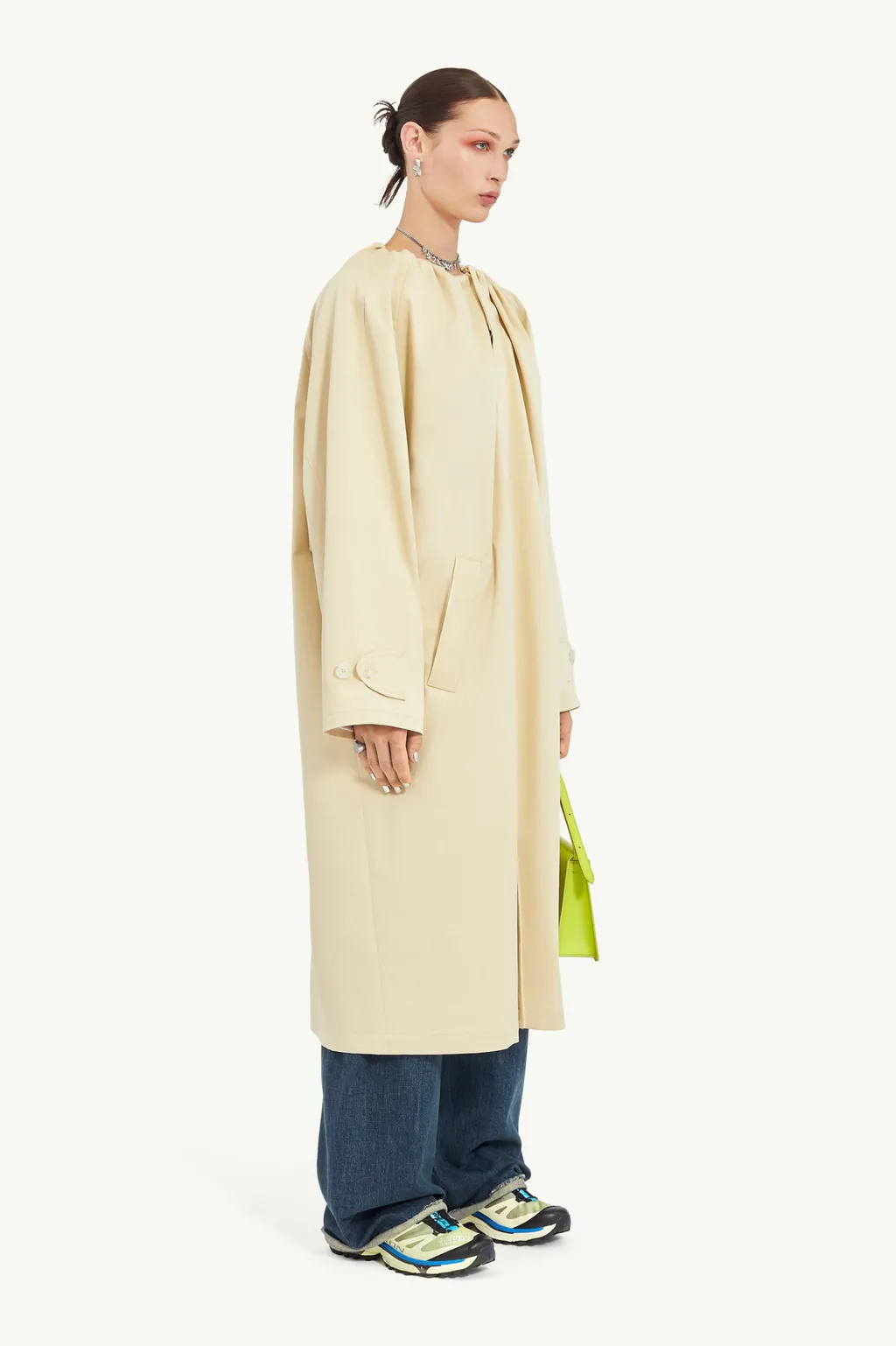 Gathered Neck Trench Coat