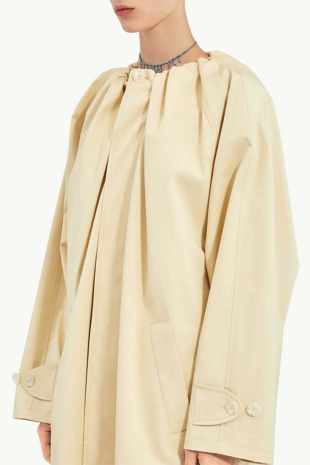 Gathered Neck Trench Coat