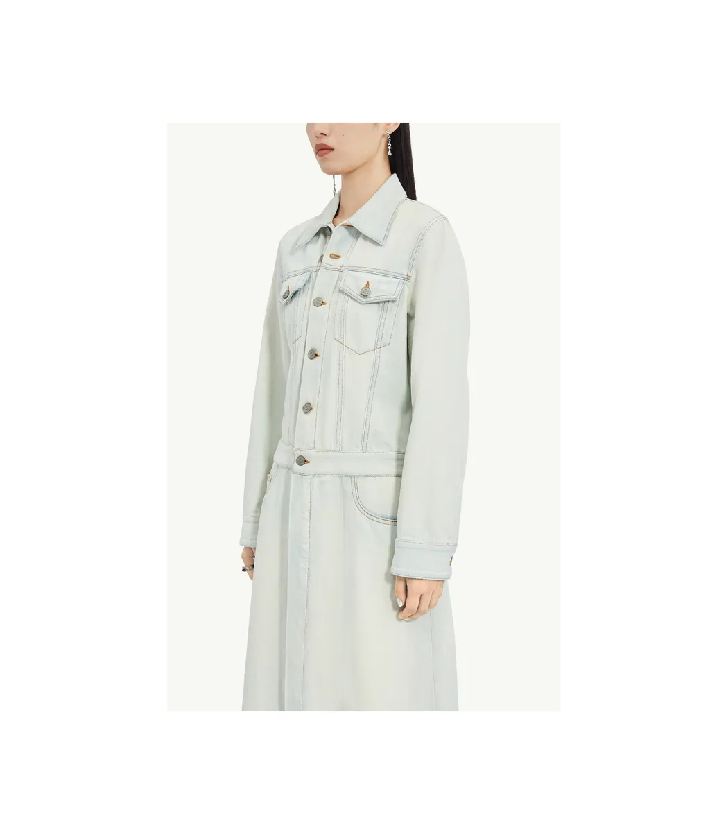Denim Long-Sleeved Midi Dress