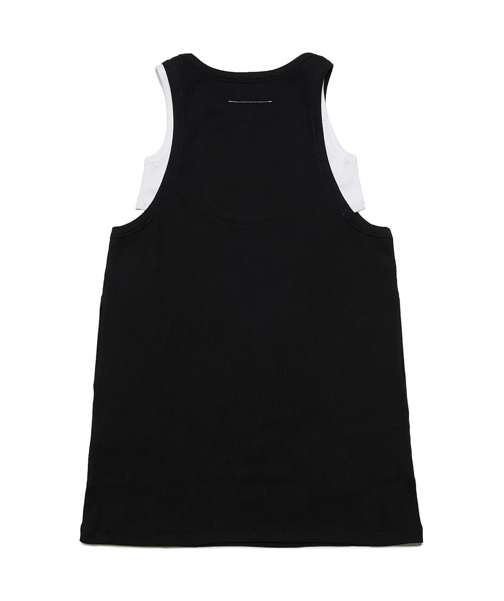 Logo Printed Double-Layered Sleeveless Dress