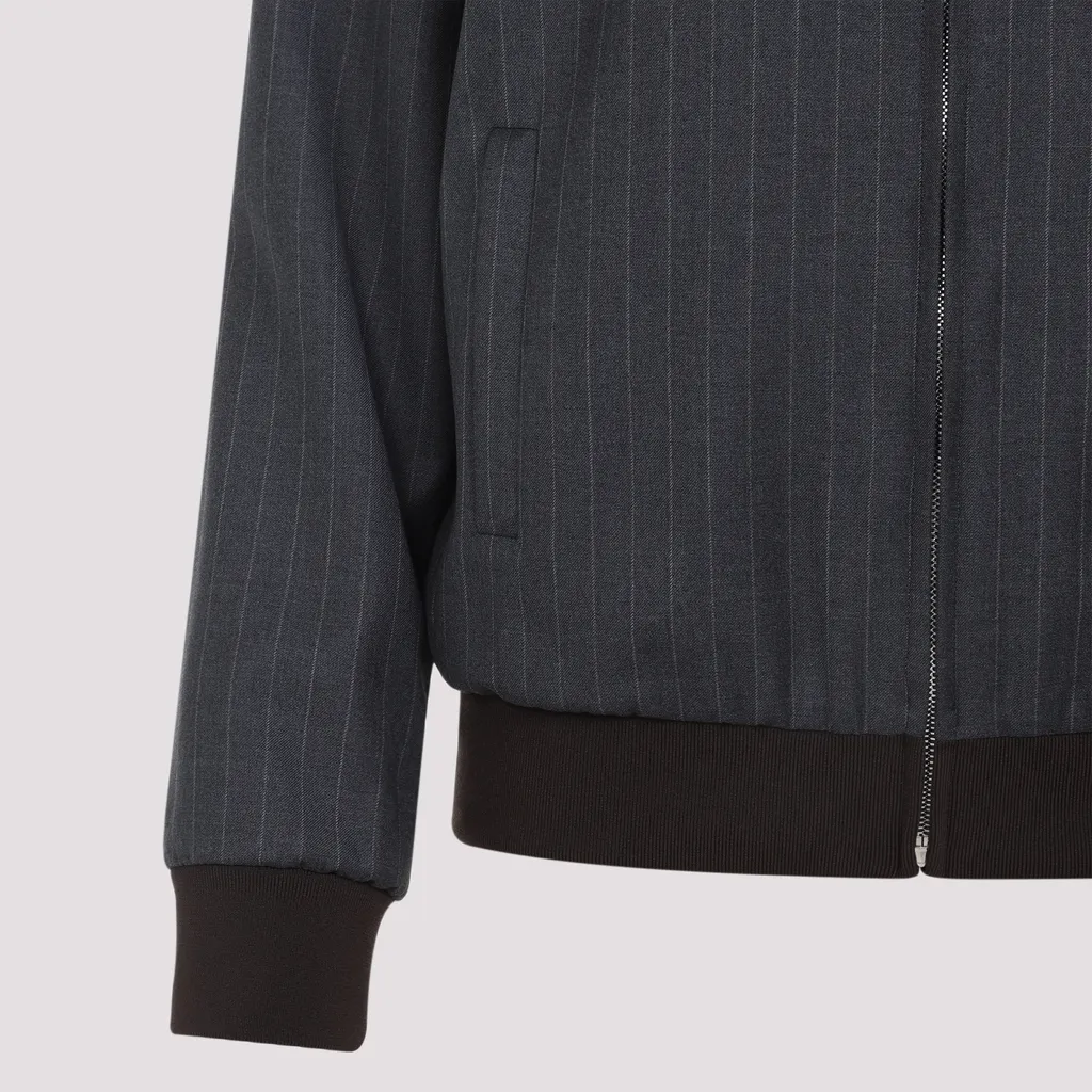 Pinstriped Zipper Blouson Jacket