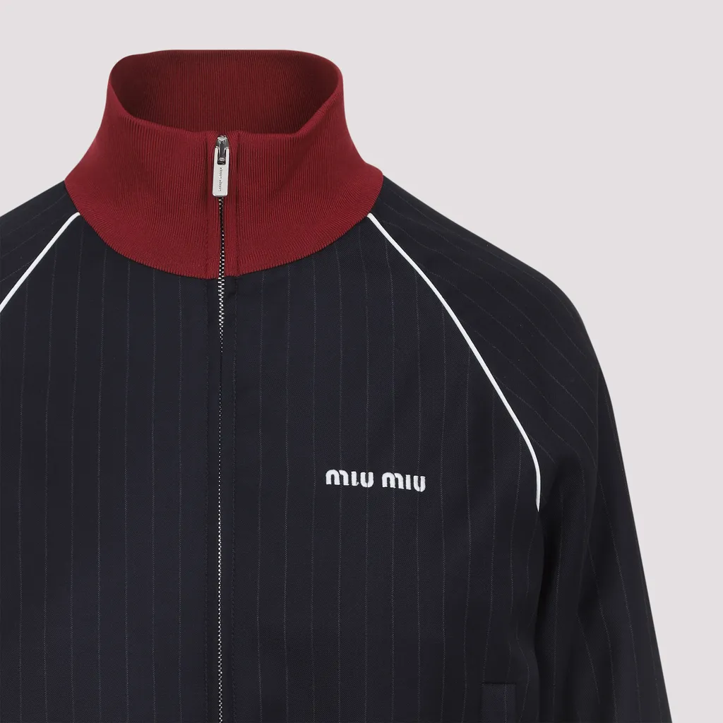 Pinstriped Zipper Blouson Jacket