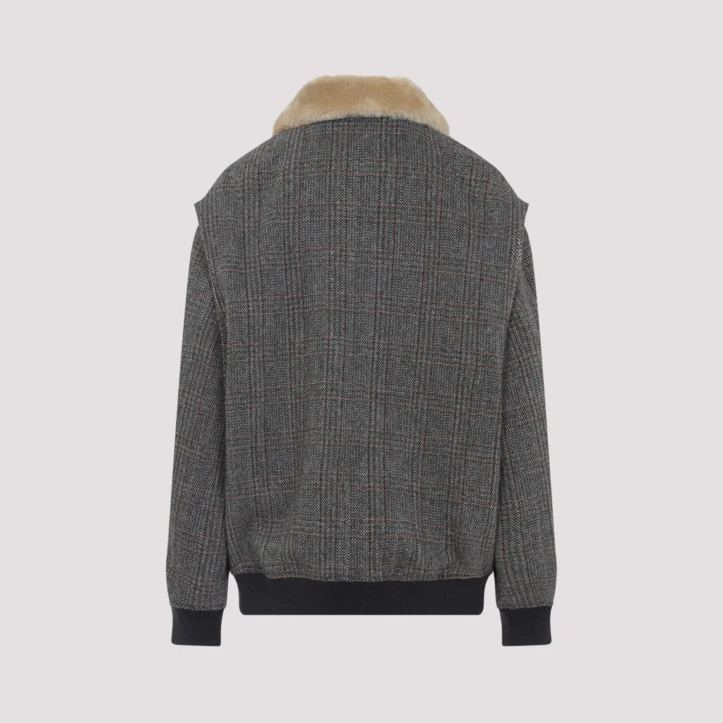 Chevron Blouson Jacket With Shearling Collar