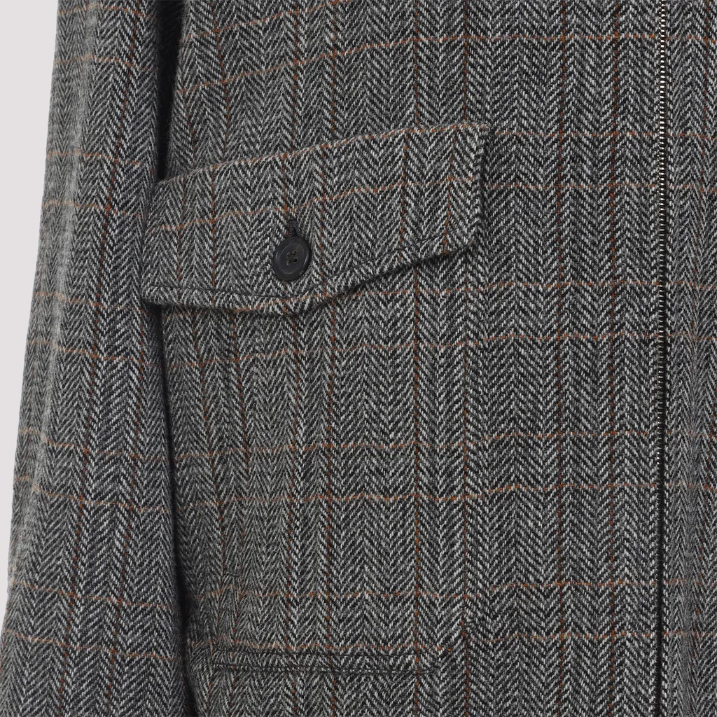 Chevron Blouson Jacket With Shearling Collar