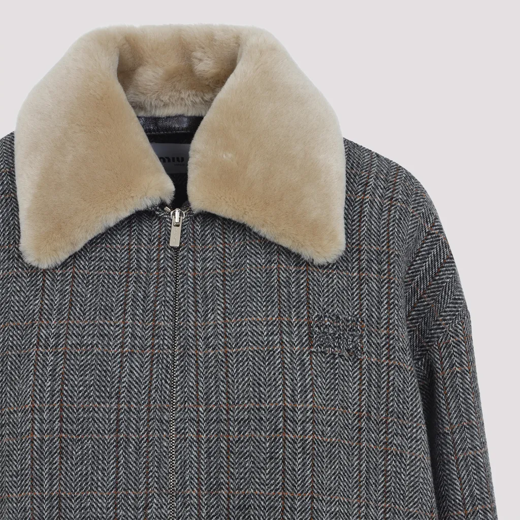 Chevron Blouson Jacket With Shearling Collar