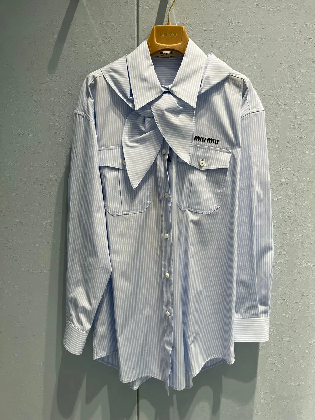 Striped Tie-Neck Shirt