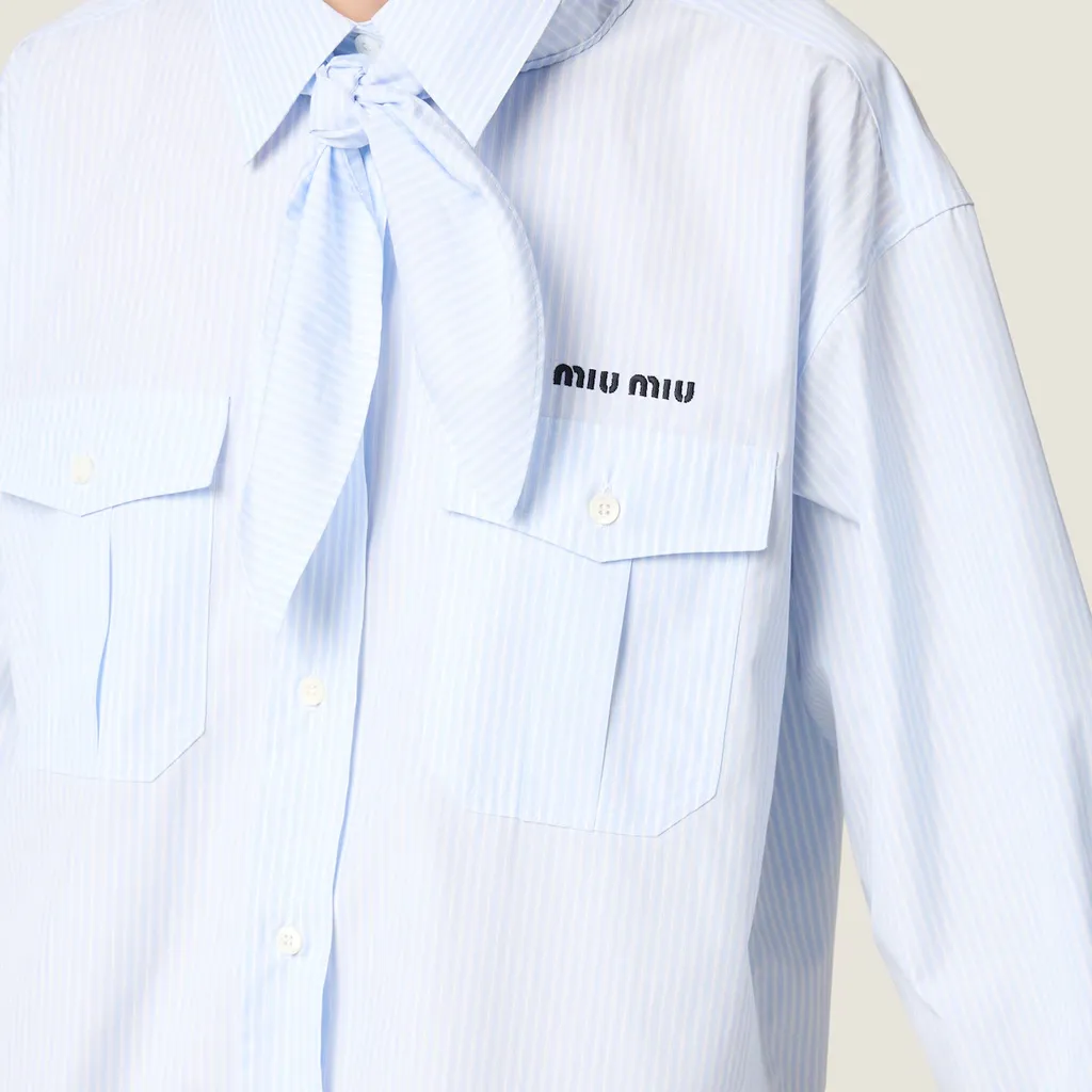 Striped Tie-Neck Shirt