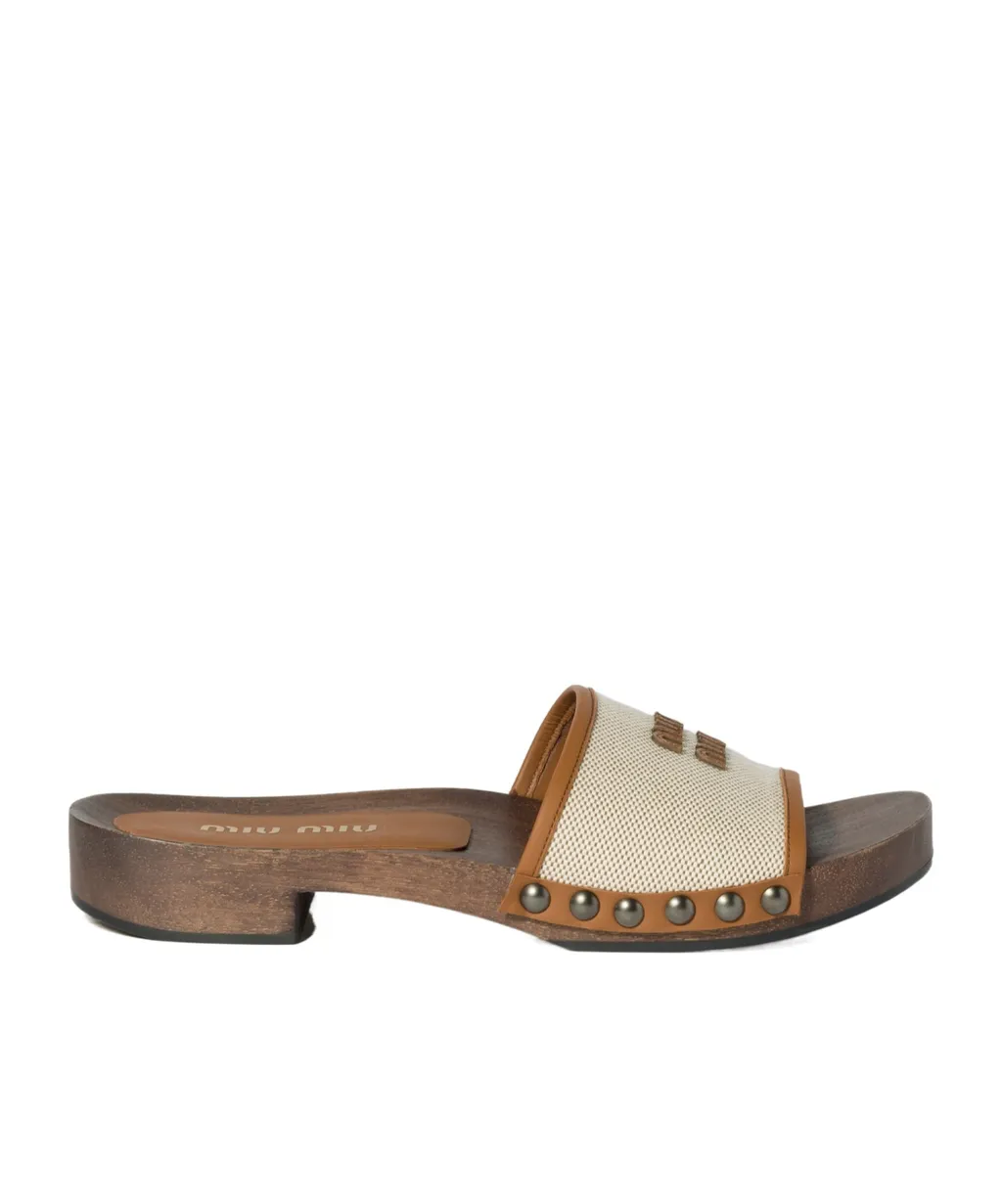 Canvas And Leather Clogs