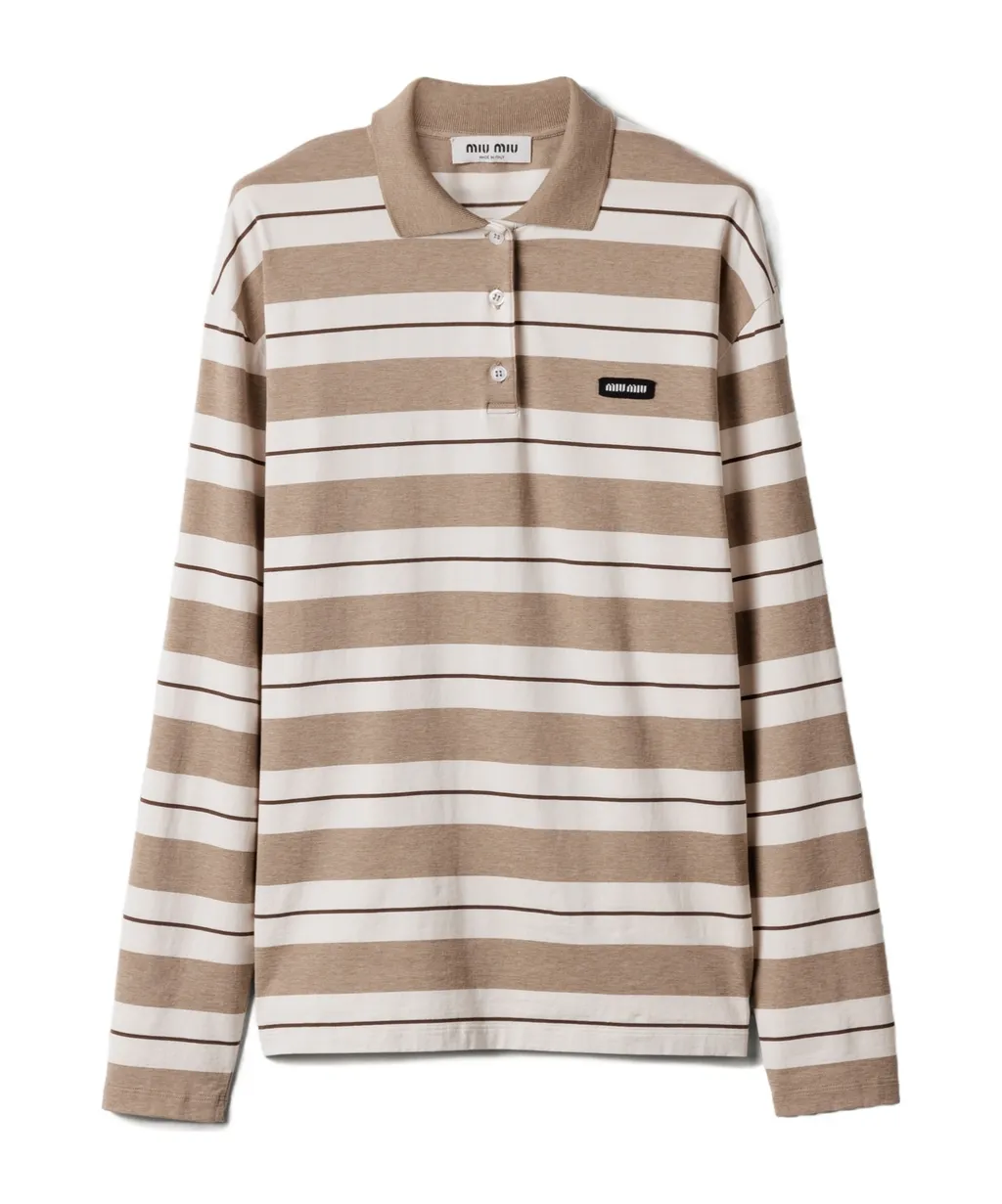 Long-Sleeved Striped Polo Shirt