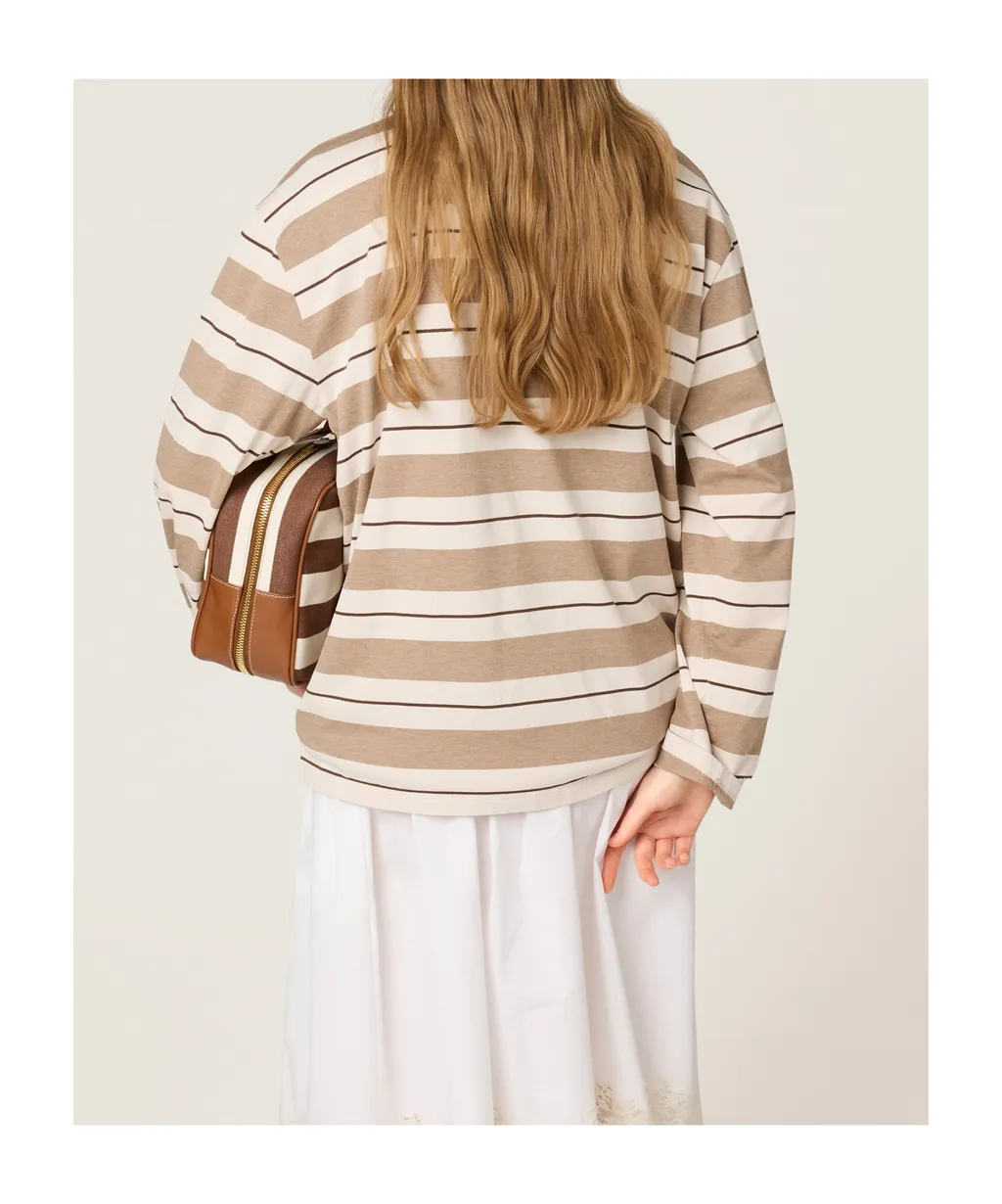 Long-Sleeved Striped Polo Shirt