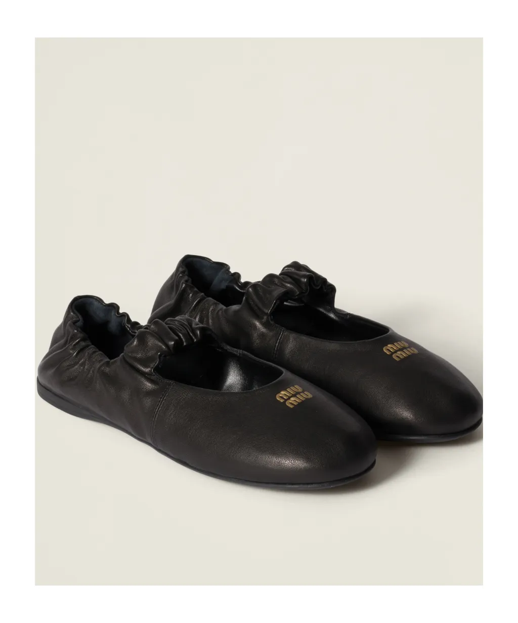 Ruched Nappa Leather Ballerinas