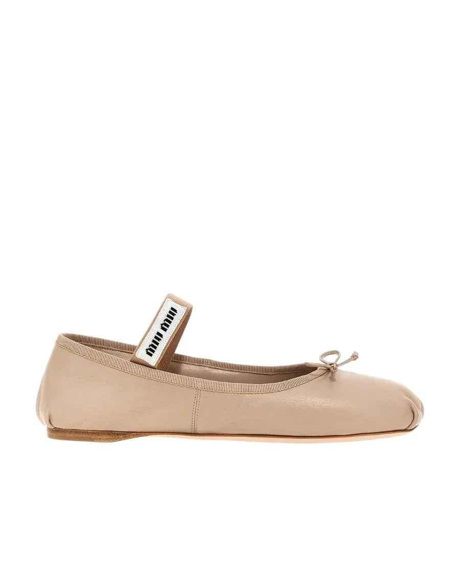 Logo-Printed Bow Detailed Ballerina Shoes