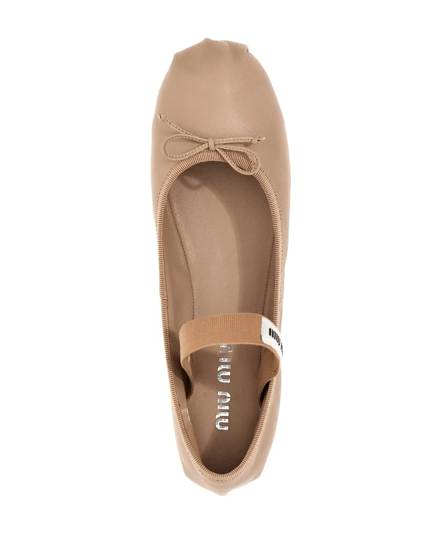 Logo-Printed Bow Detailed Ballerina Shoes